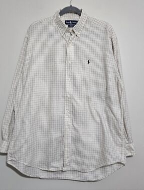 Ralph Lauren Blake Classic Fit Button Down Shirt Mens L White Brown Check Cotton